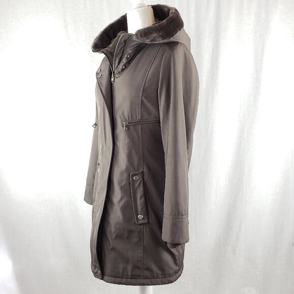 Andrew Marc Jacket Women XS Brown Anorak w/ Faux Fur Water Resistant Long Length - Picture 3 of 15